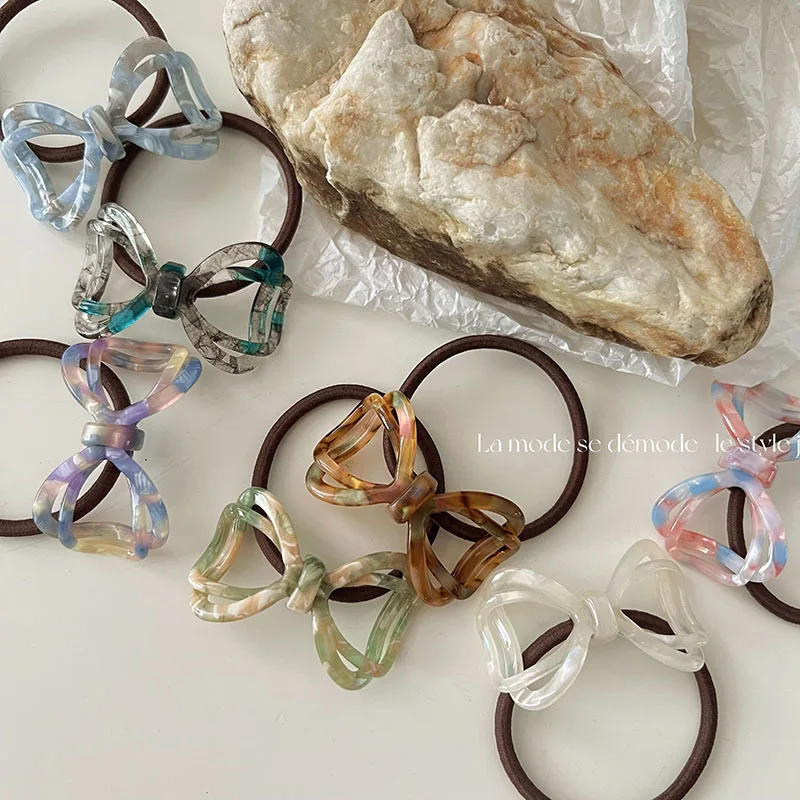 Korean version new pattern and color delicate hair accessories acetic acid bow  head rope hair ring niche ponytail hair rope