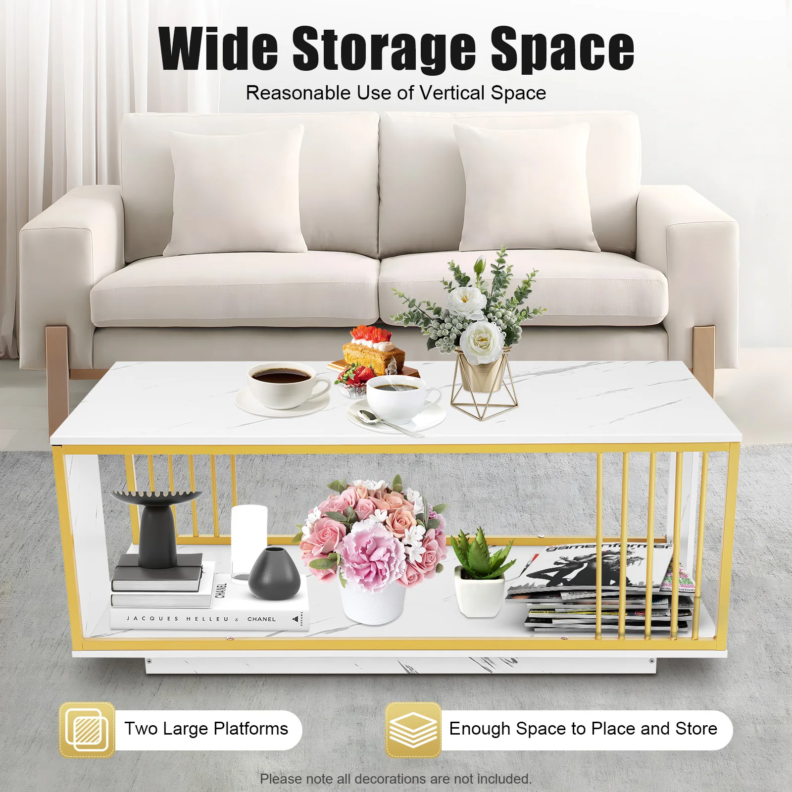 طاولة قهوة حديثة، 55.12 رطلًا، سعة تحميل شاملة 39.4 × 19.7 بوصة، مساحة تخزين واسعة لمتجر المكتب وغرفة المعيشة وغرفة الضيوف