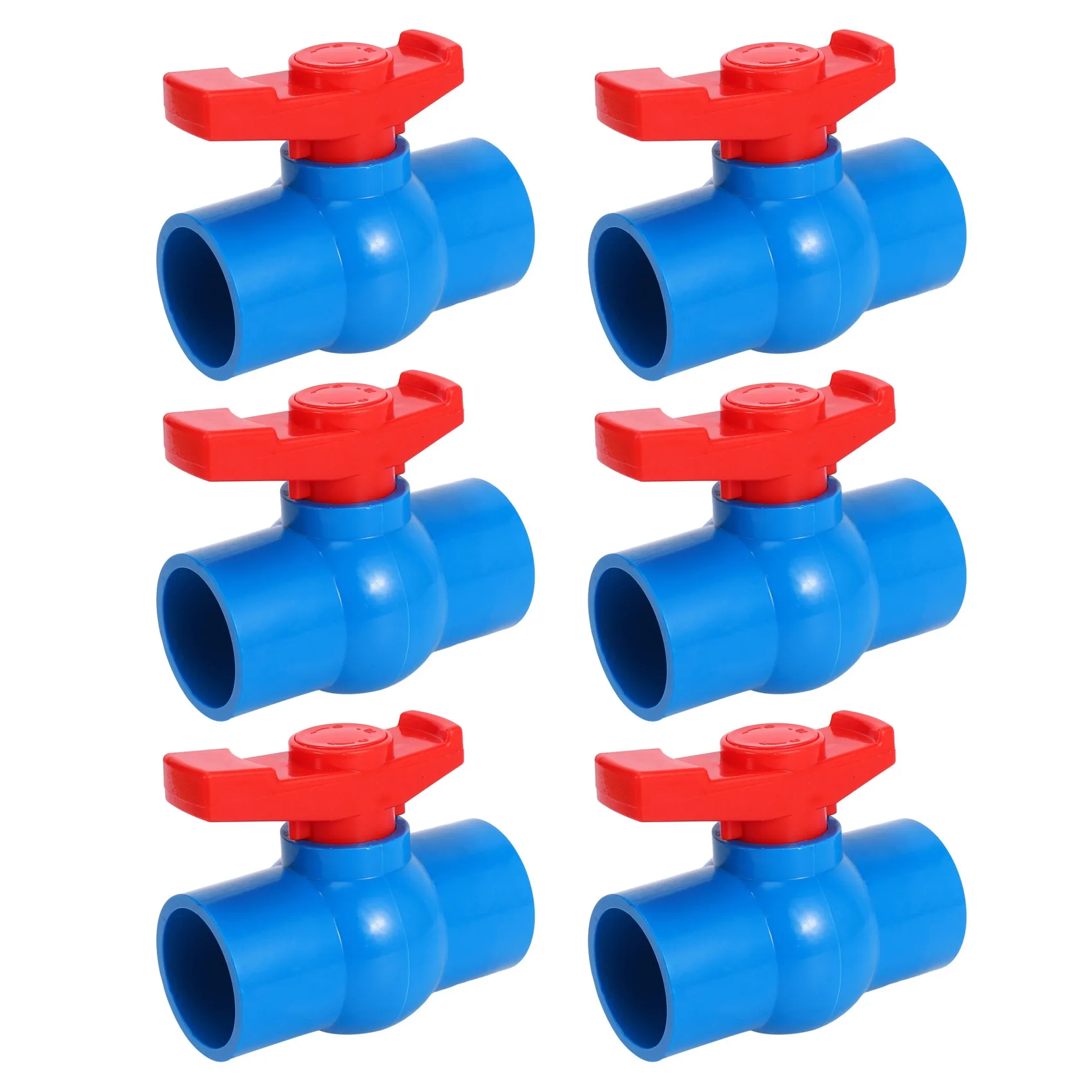 6Pcs 40Mm X 40Mm Slip Full Port Red Handle Lever U-PVC Ball Valve Blue