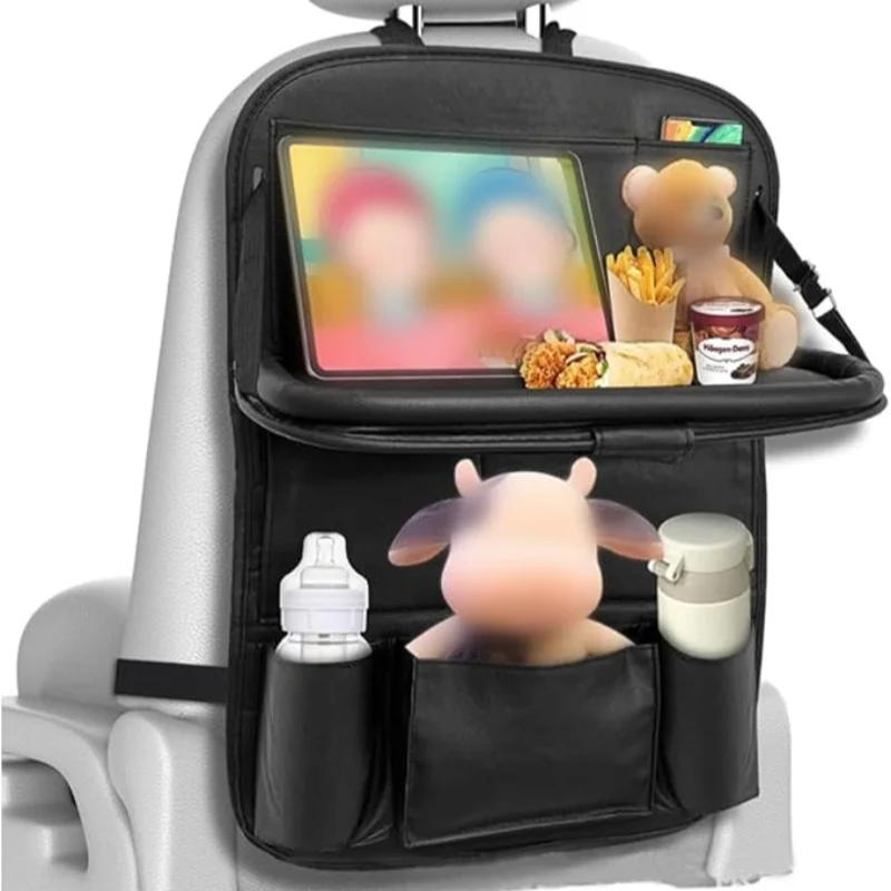 

1PC Car Backseat Organizer with Tablet Holder,9 Storage Pockets PU Leather Foldable Tray Seat Back Protectors Kick Mats Travel