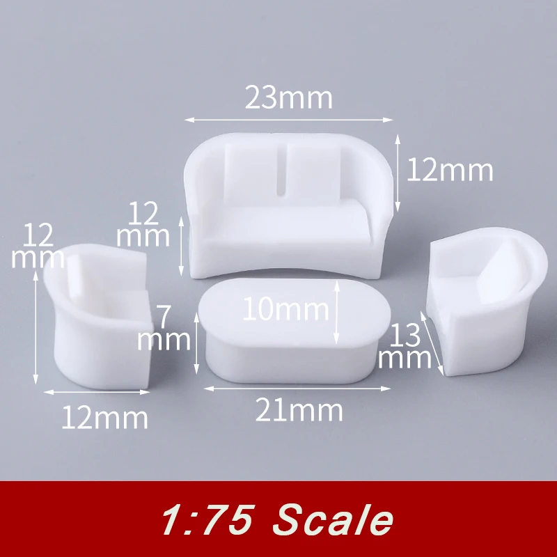 1set 1:75 1:100 1:150 Miniature Sofa Set Model ABS Unpainted Toys Indoor Architecture Building Layout for Diorama