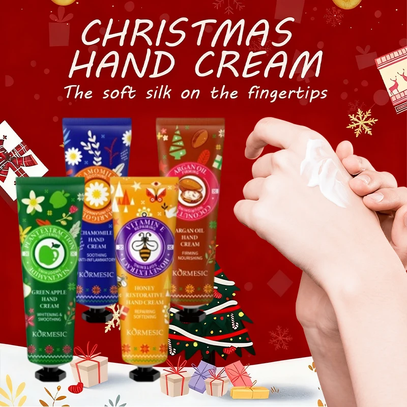 4 قطعة مجموعة كريم اليد لعيد الميلاد كريم ترطيب للبشرة الجافة والمتشققة غير الزيتية حجم السفر كريم اليد هدية عيد الحب #1
