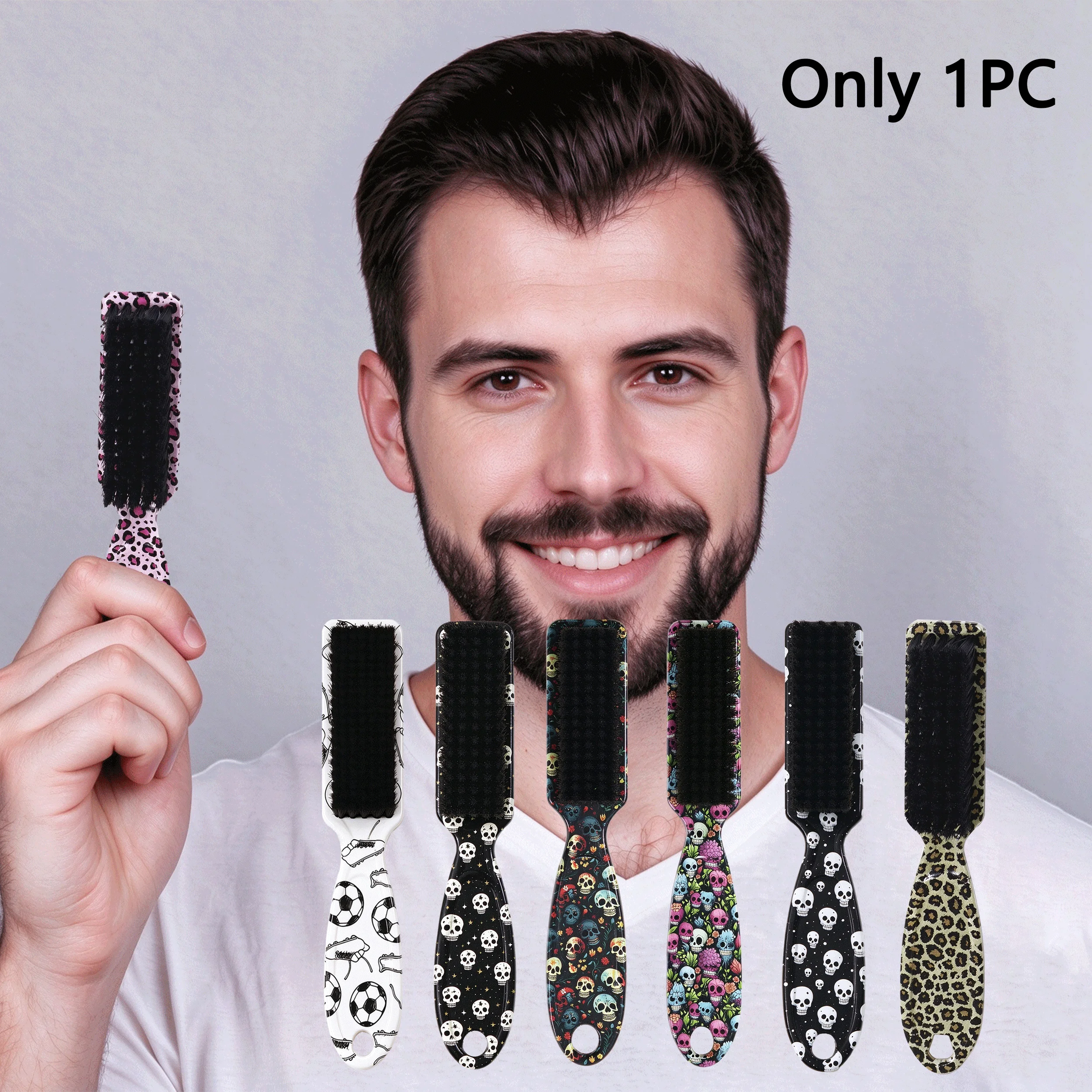 1 professional men's beard brush, personalized printed pattern, exquisite, compact and portable, Special for Real Hair Wigs