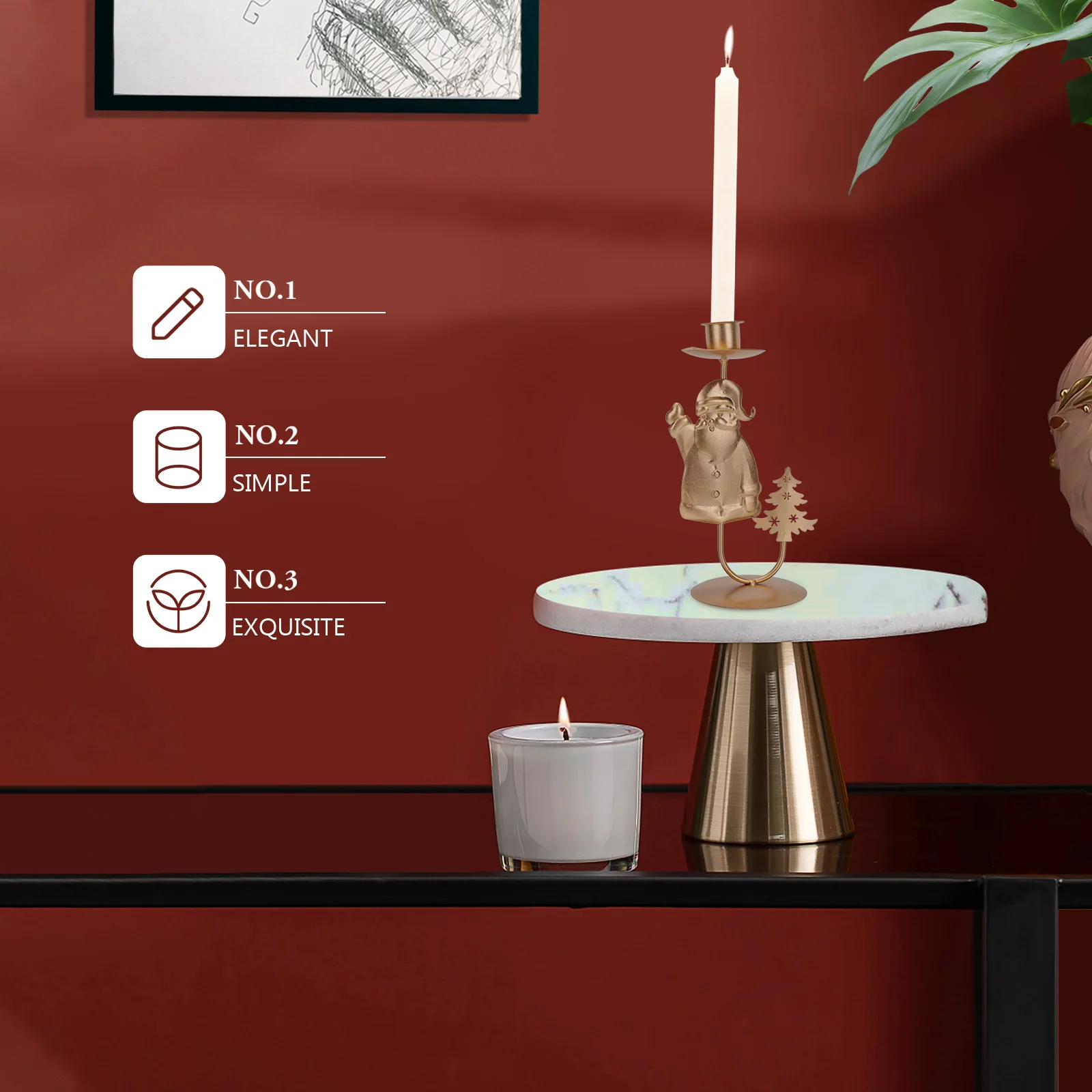 

2Pcs Retro Christmas Candleholder Creative Metal Candlestick Decorative Stand Xmas Base Home Festival Ornament