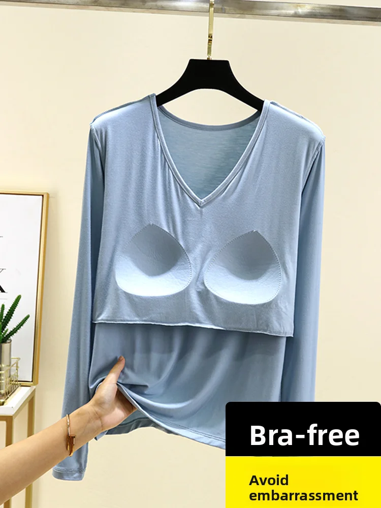 مشروط طويل Sve تي شيرت المرأة ربيع الخريف رقيقة V-Ne حجم كبير فضفاض قاعدة عادية irt تخفيف Sle طول منتظم #4