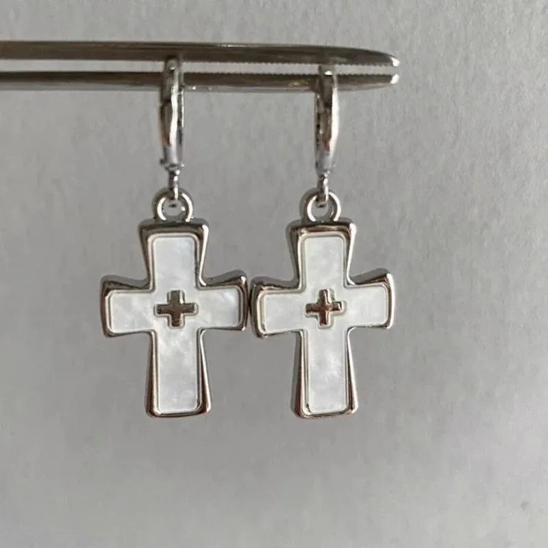 Korean Fashion Cross Drop Earrings for Women Party Aesthetic Goth Vintage Cute 2000s Y2K EMO Rave Jewelry Scene Accessories