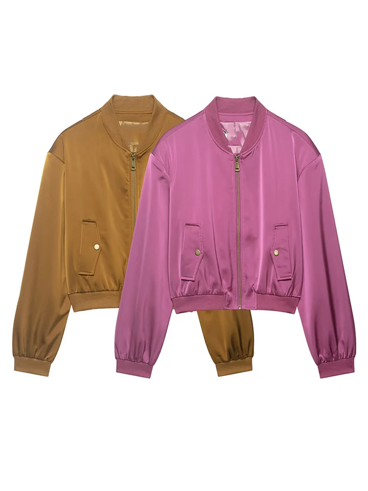 Frühling Herbst Damen Cropped Jacke mit Reißverschluss Stehkragen Kurze Bomberjacke 2026 Neue Mode Übergroße Lässige Damen-Oberbekleidung
