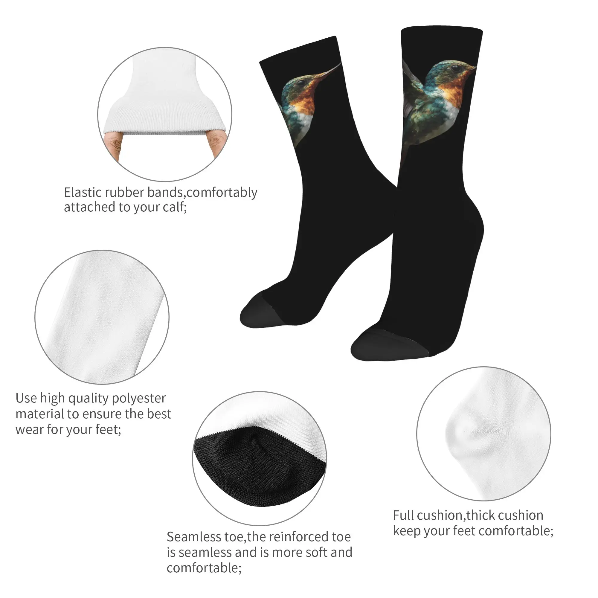 Hummingbird Animal Lover Art Tropical Bird Socks Men's Women's Polyester Socks Hip Hop Spring Summer Autumn Winter Stockings