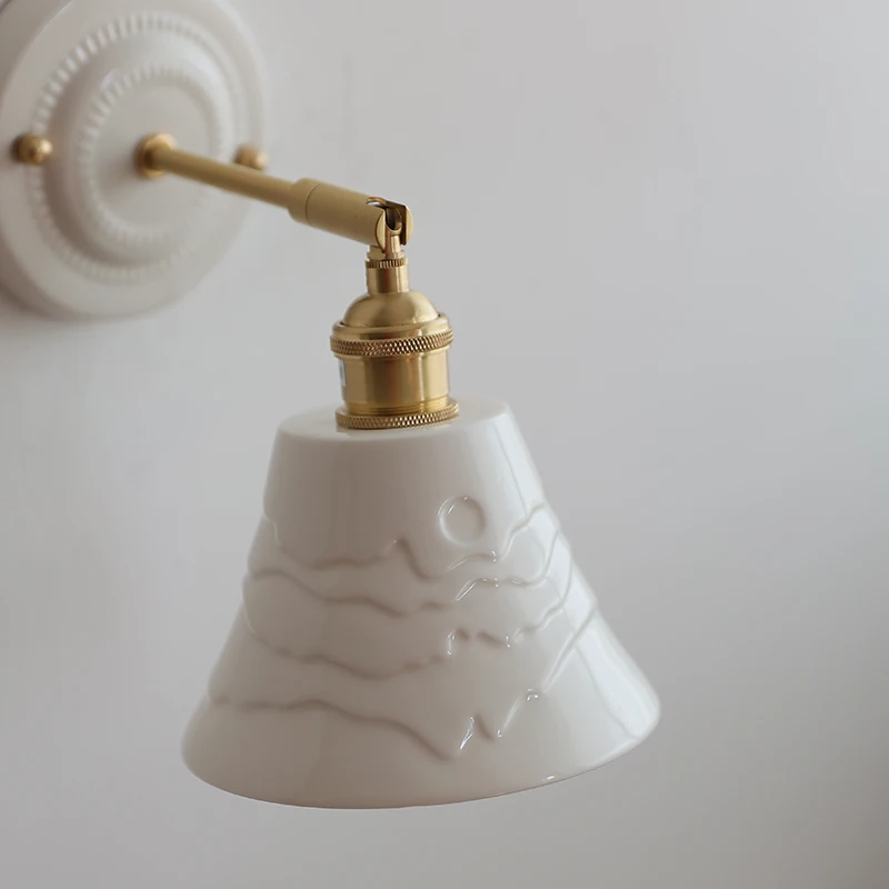 IWHD المشهد السيراميك وحدة إضاءة LED جداريّة مصباح النحاس سلسلة سحب التبديل درج غرفة المعيشة ديكور مرآة حمام ضوء اليابانية Wandlampen