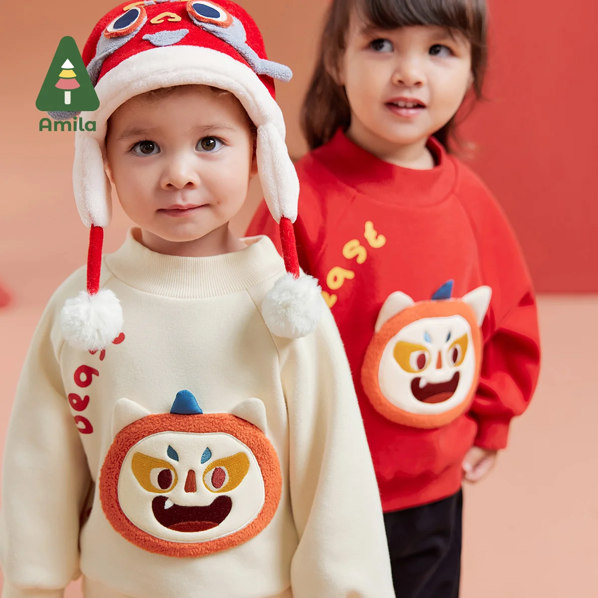 Amila Baby Children Hoodie 2024 Winter New Multicolour Mock turtleneck Fleecing Cute Warm Baby Clothing