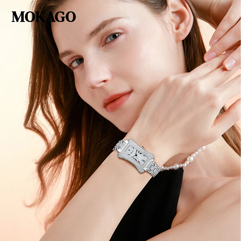MOKAGO 2025Small Waist Luxury Women's Fashion Watch Retro Design Gemstone Sparkling Inlay Like Stars, Waterproof 8mm Thin Body