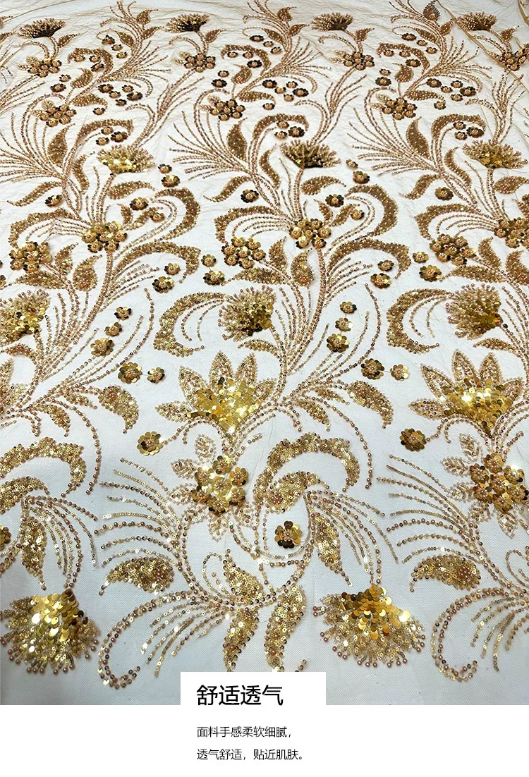 1yard Heavy industry nail bead sequin embroidery diy sewing fabric,Wedding and evening gowns Cheongsam Designer lace fabric