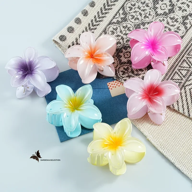 8CM Oversized Flower Acrylic Hair Clip Gradient Pattern Women\'s Sweet Hair Beach Resort Claw Crab Clip Hairpin Headgear