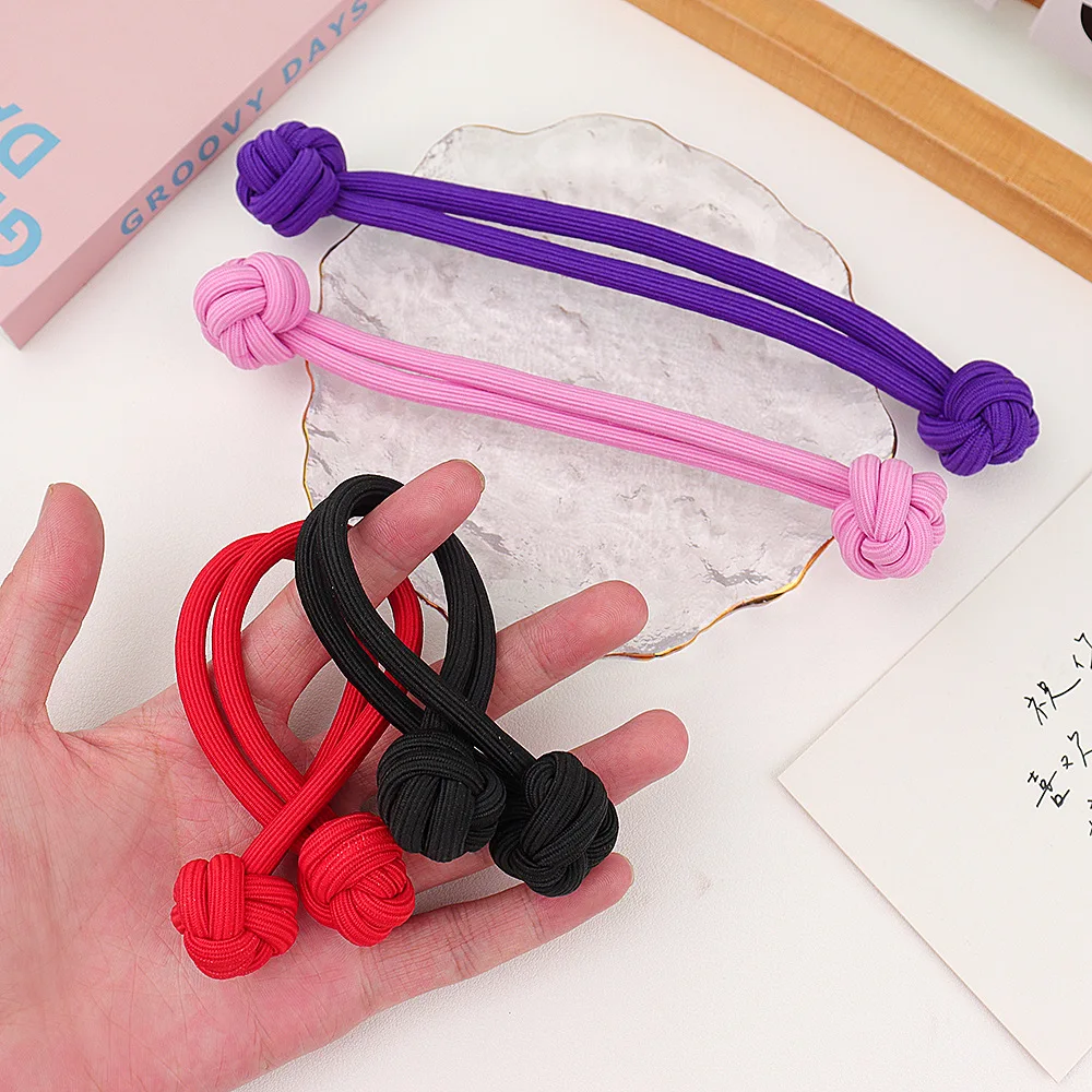 AWAYTR New Large Chinese Knot Hair Rope Tie Black Pink Rubber Bands Kids Cute Simple Hairbands Durable Student Hair Accessories