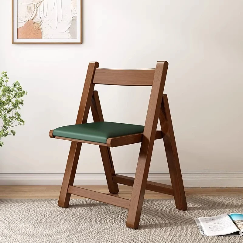 Solid Wood Folding Chair with Thick Padded Seat, Portable Ergonomic Back Support for Dining Room Living Room Outdoor Events