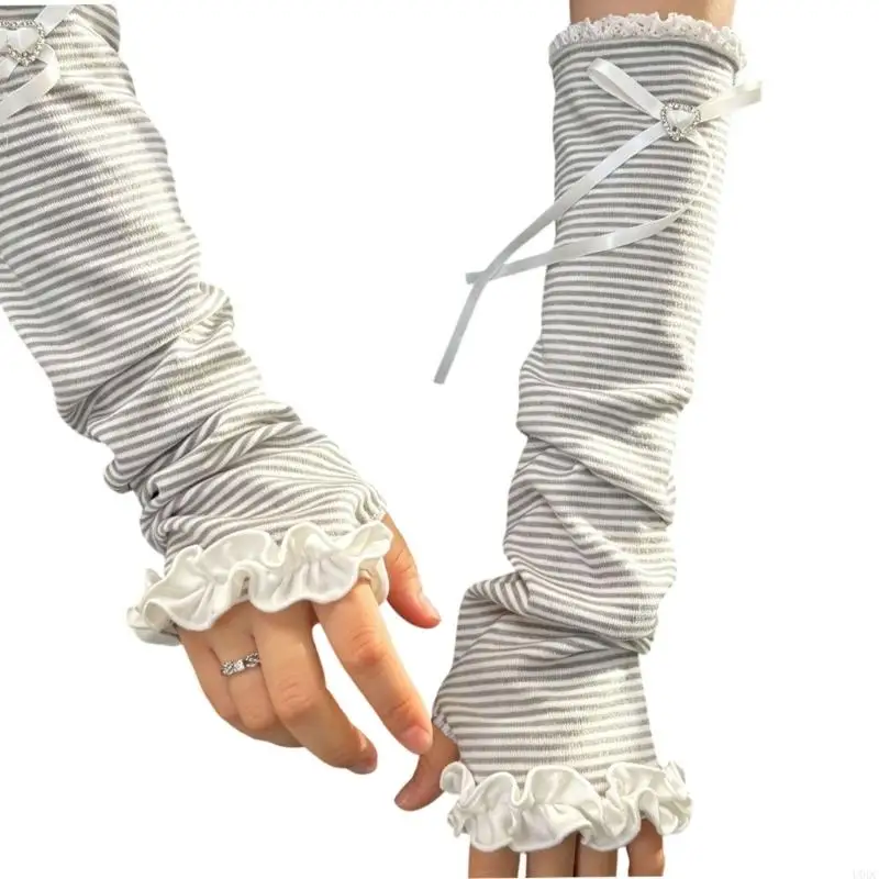 Retros Inspired Lace Wrist Sleeves Adjustable Straps Sun Protective Ballet Fashion Summer Wear Y166