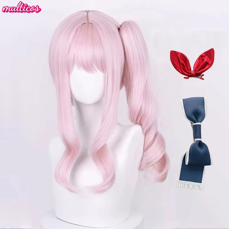 Hochwertige Anime Akiyama Mizuki Cosplay-Perücke, 45 cm lang, hellrosa, lockig, hitzebeständiges Kunsthaar, Halloween-Party-Perücken