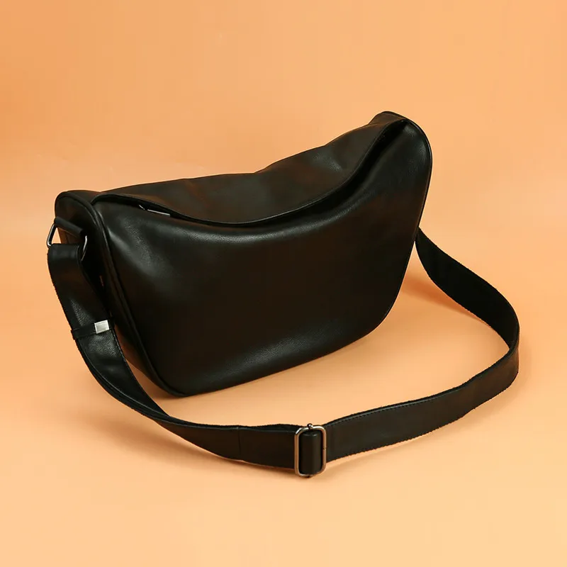 Natural Leather Crossbody Bags For Women 2022 Summer Genuine Cow Leather Shoulder Bag Female Half Moon Design Black Chest Bags