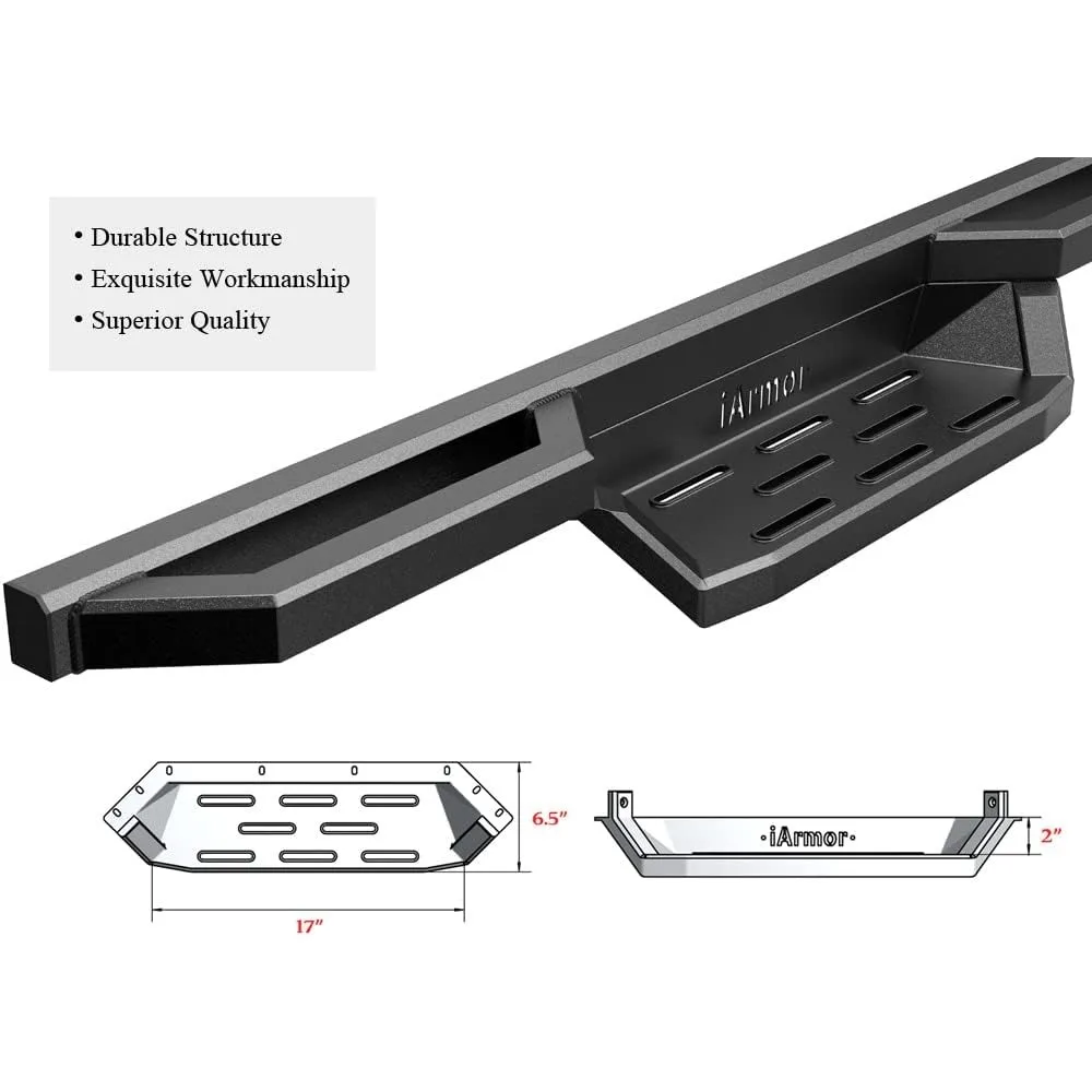 Barre Nerf da 6,5 pollici in acciaio inossidabile 304 Gradini tascabili Protezioni a bilanciere a tubo quadrato compatibili con Chevy Silverado GMC Sierra Crew Cab