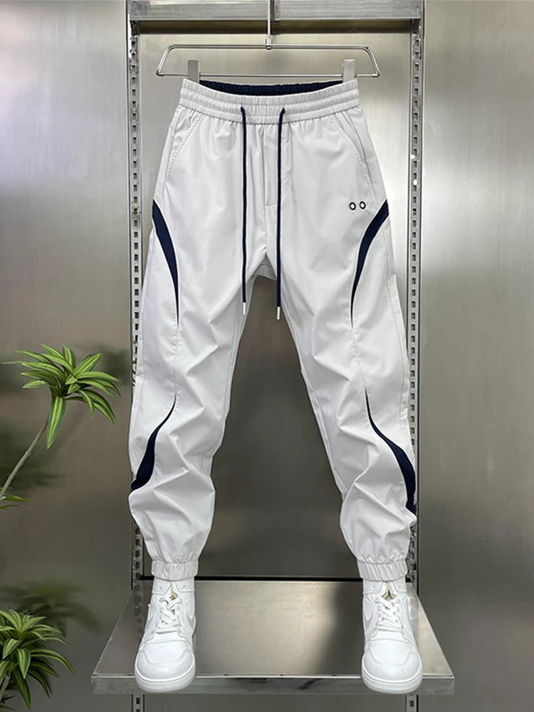 

High-End Splice Color Blo Harajuku Sle Men's Loose Sports Casual Pants Autumn Winter Straight Leg Elastic Waist Trousers