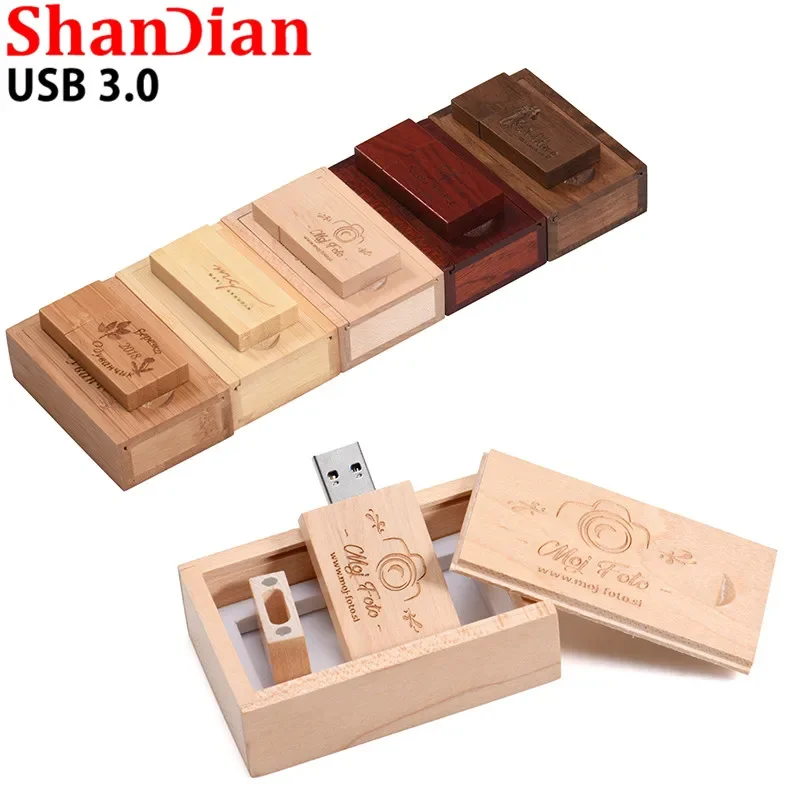 Free Custom LOGO Wooden Block USB3.0 Flash Drive 4GB 8GB 16GB 32GB 64GB 128GB Wedding Photography Pen Drives High Speed U Disk