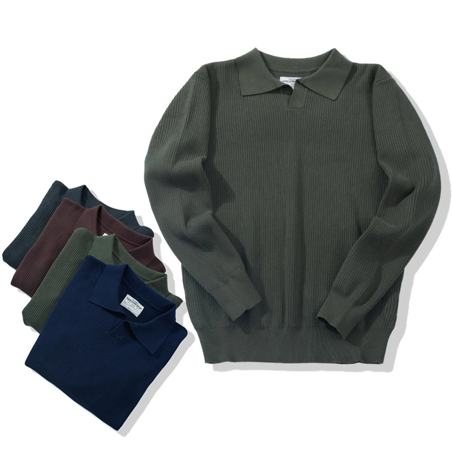 

Seagull Collar Long Sleeve Sports Shirt Mountaineering Pure Cotton Collar Thick Knitted T-shirt Thread Pullover Outdoor