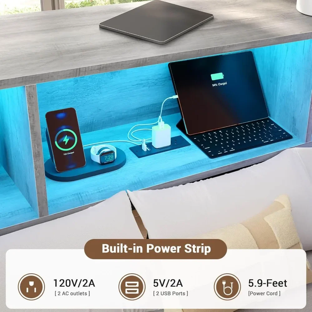 Corner Bed Frame with Storage Bookcase,  Storage Drawers Underneath, Charging Station and LED Light, Children Full Bed Frame