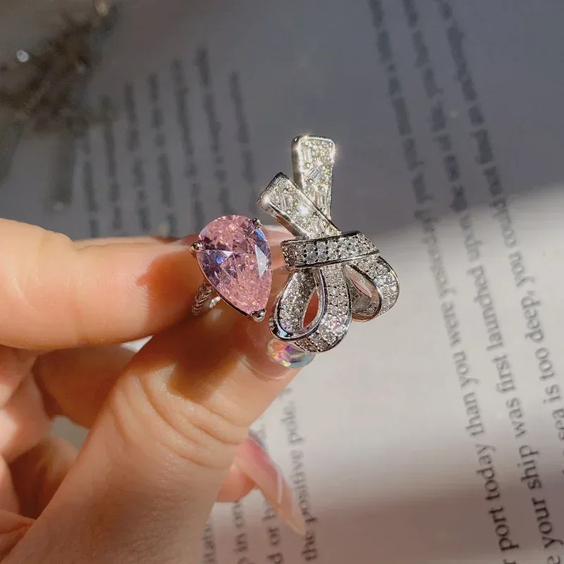 

MDLFES Moissan Diamond Style Seiko Flat Drops Princess Pink Sparkling Super Fairy Concept Niche Rings
