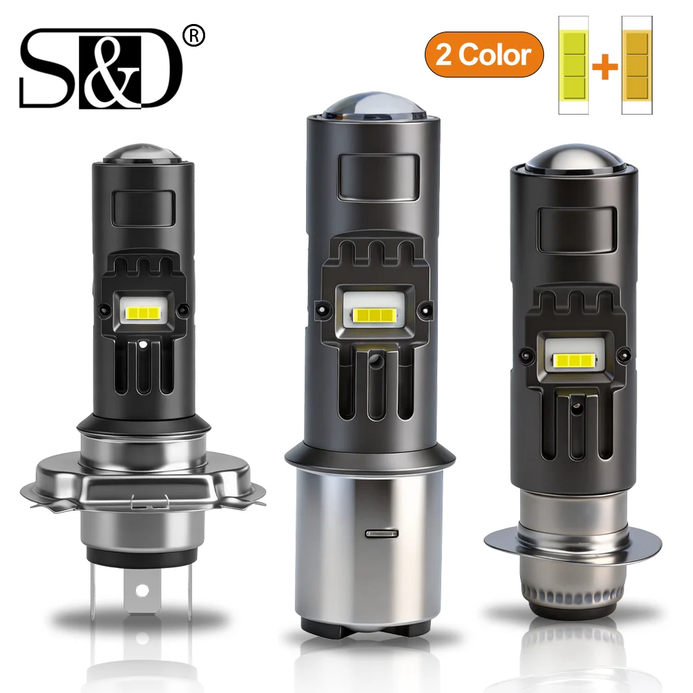 Image of S&D 20000LM H4 BA20D P15D LED Motorrad-Scheinwerferbirne Fisheye-Linse CSP Motor-LED Motorradlampe Weiß Gelb Bernstein 30W