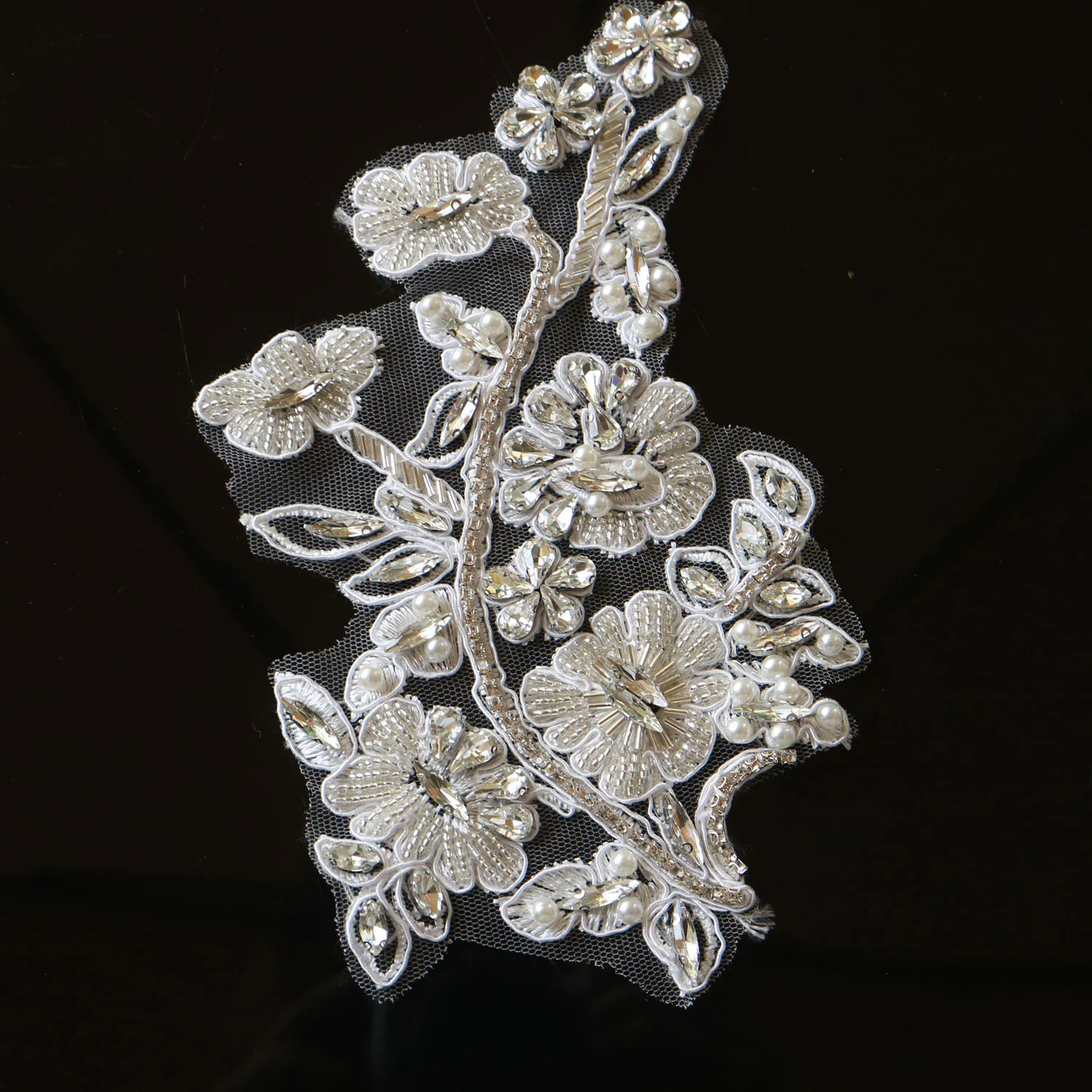 2 Stück/Paar Luxuriöse Glas-Strass-Perlen-Applikationen für Kleidung, DIY-Applikationen zum Aufnähen, Blumenapplikationen für Hochzeitskleider, Stickerei – Detail 28