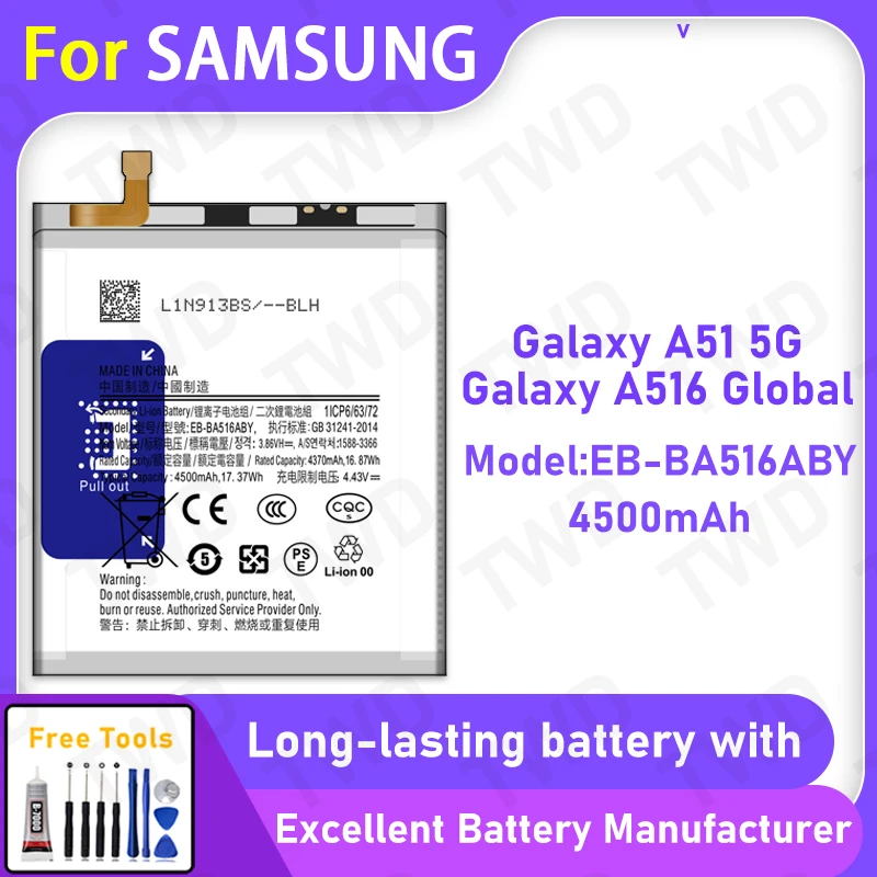 

4500mAh EB-BA516ABY Battery For Samsung A51 5G/A516 Global Replacement Bateria+Free Tools