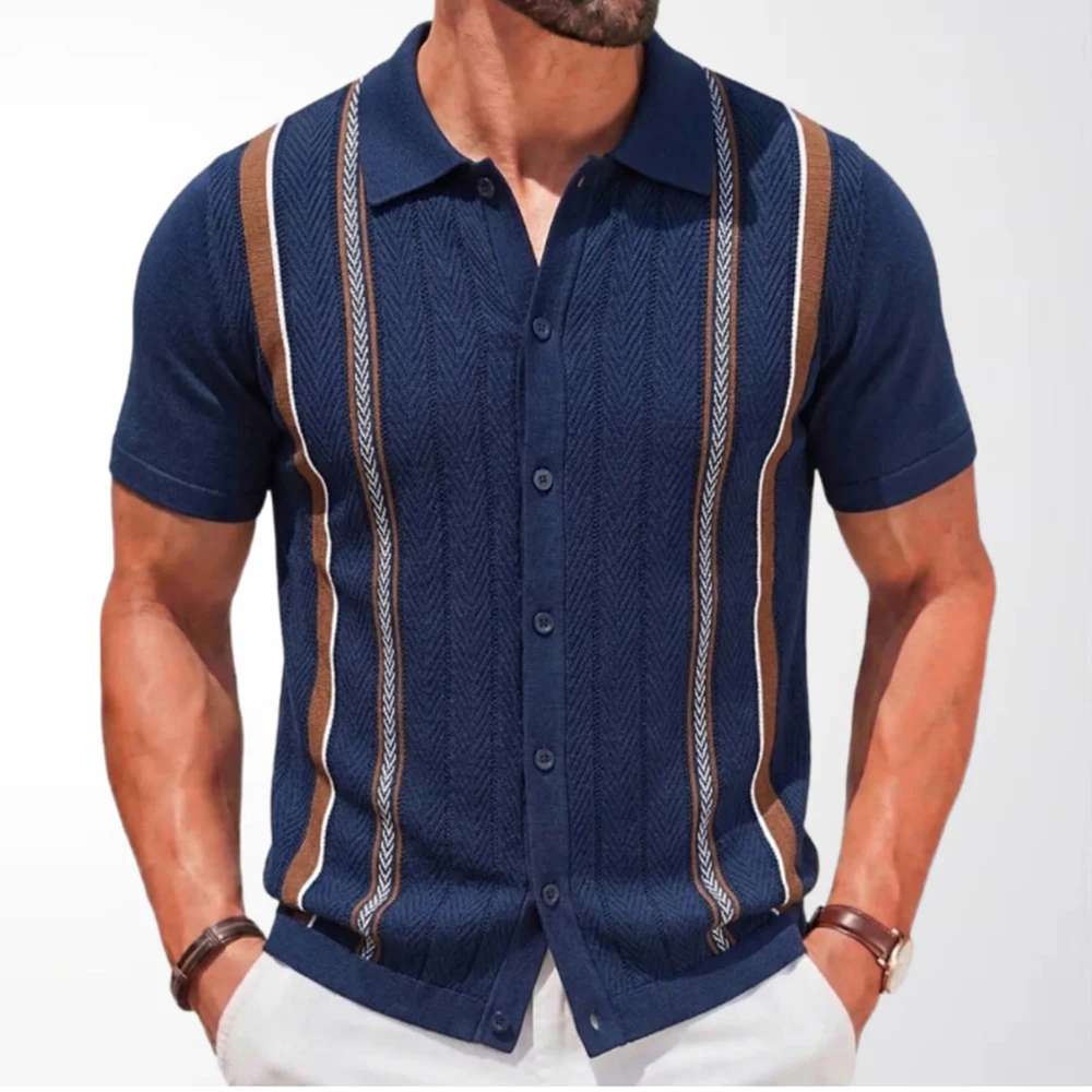 Summer New Men's Striped Color Block Short-Sleeve Shirt American Retro Fashion Trendy Street Casual Breathable Niche Men's Top