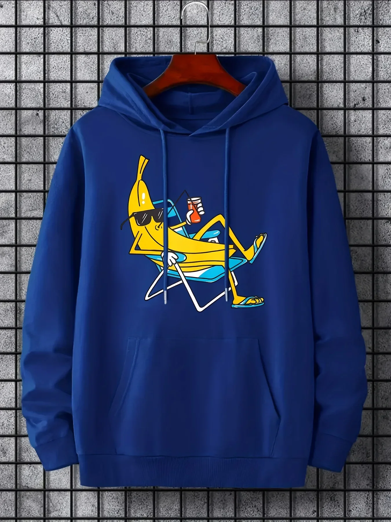 Retro Comic Style Relax Banana Character Hoodie Unisex Loose Plus Velvet Sweatshirt Trendy Autumn Winter Men Fun Street Hooded