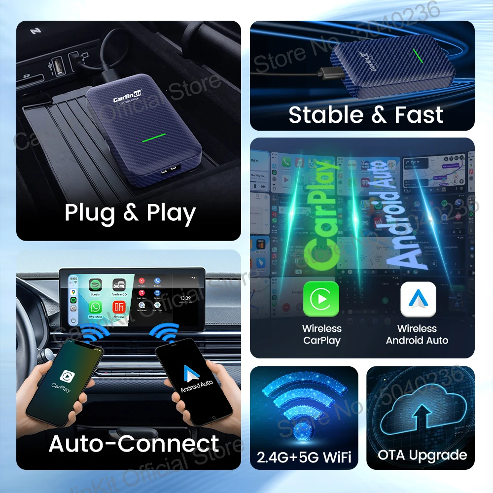 محول CarlinKit 2 في 1 لاسلكي Android Auto CarPlay ترقية عبر الإنترنت 2.4G & 5Ghz WiFi Bluetooth توصيل تلقائي للهاتف التوصيل والتشغيل #5
