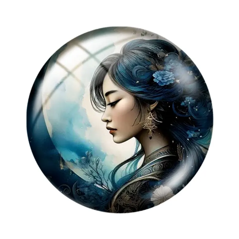 Mysterious Blue Art Woman 12/18/20/25mm glass cabochon  bracelet pendant rings for jewelry demo earrings back Making findings - view 6