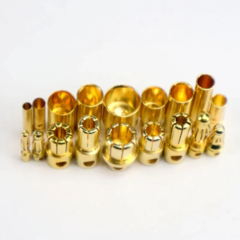 Plugue conector banana bala dourada 2.0mm-8.0mm para bateria esc lipo rc universal fit acessórios eletrônicos rc 20 peças