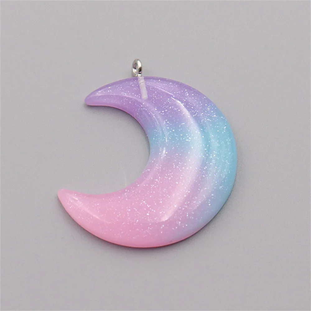 10Pcs Gradient Color Glitter Moon Star Love Heart Resin Charms Cute Keychain Necklace Earring Pendant Jewelry Making Accessories