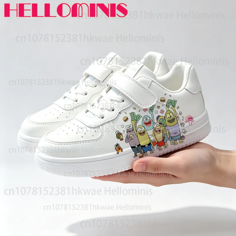 Kids White Hook Loop Sneakers Underwater Town Residents Who Love Burgers Print Boys Girls Lightweight Casual Sport Shoes