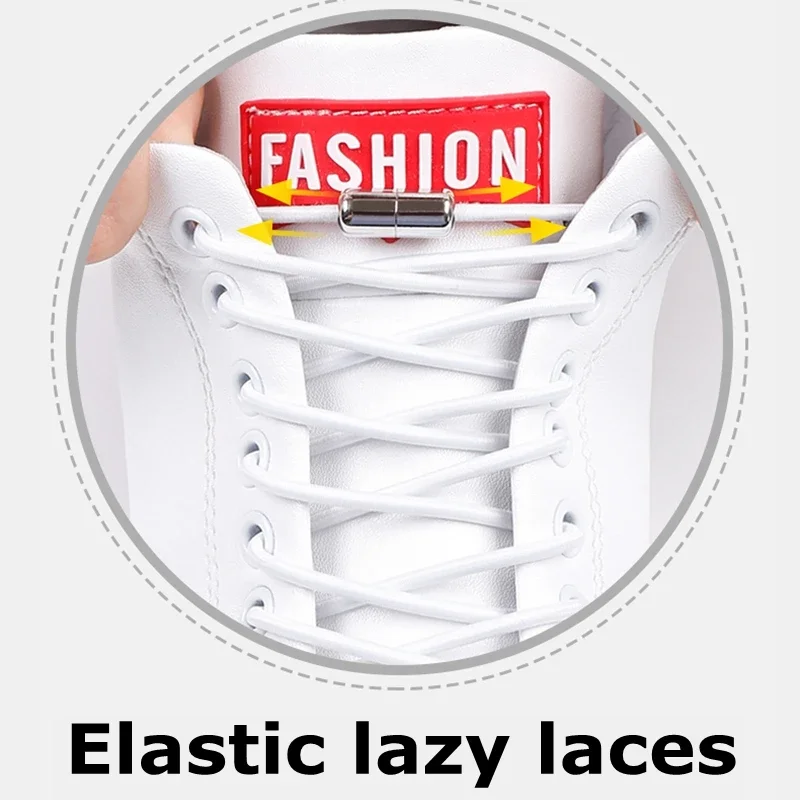 No Tie Shoelaces Elastic Shoe Laces Round Metal Locking Quick Off White Shoelace Child Adult Sneakers Unisex Lazy Laces 1 Pair
