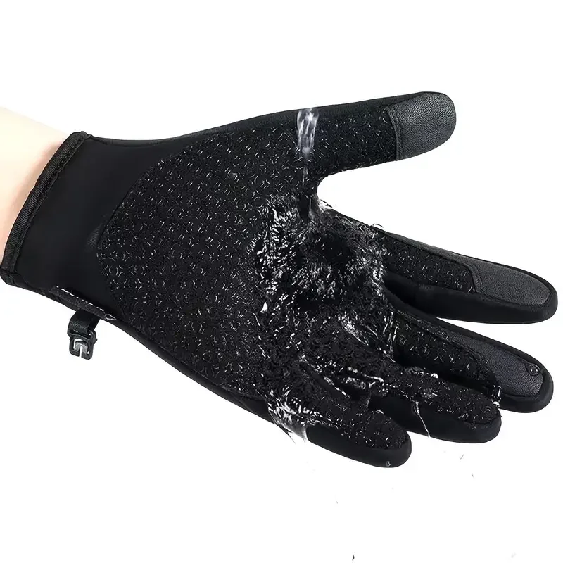 Men's Zipper Cycling Gloves, Waterproof Windproof Touchscreen Fleece Gloves For Cycling Climbing Outdoor Sports