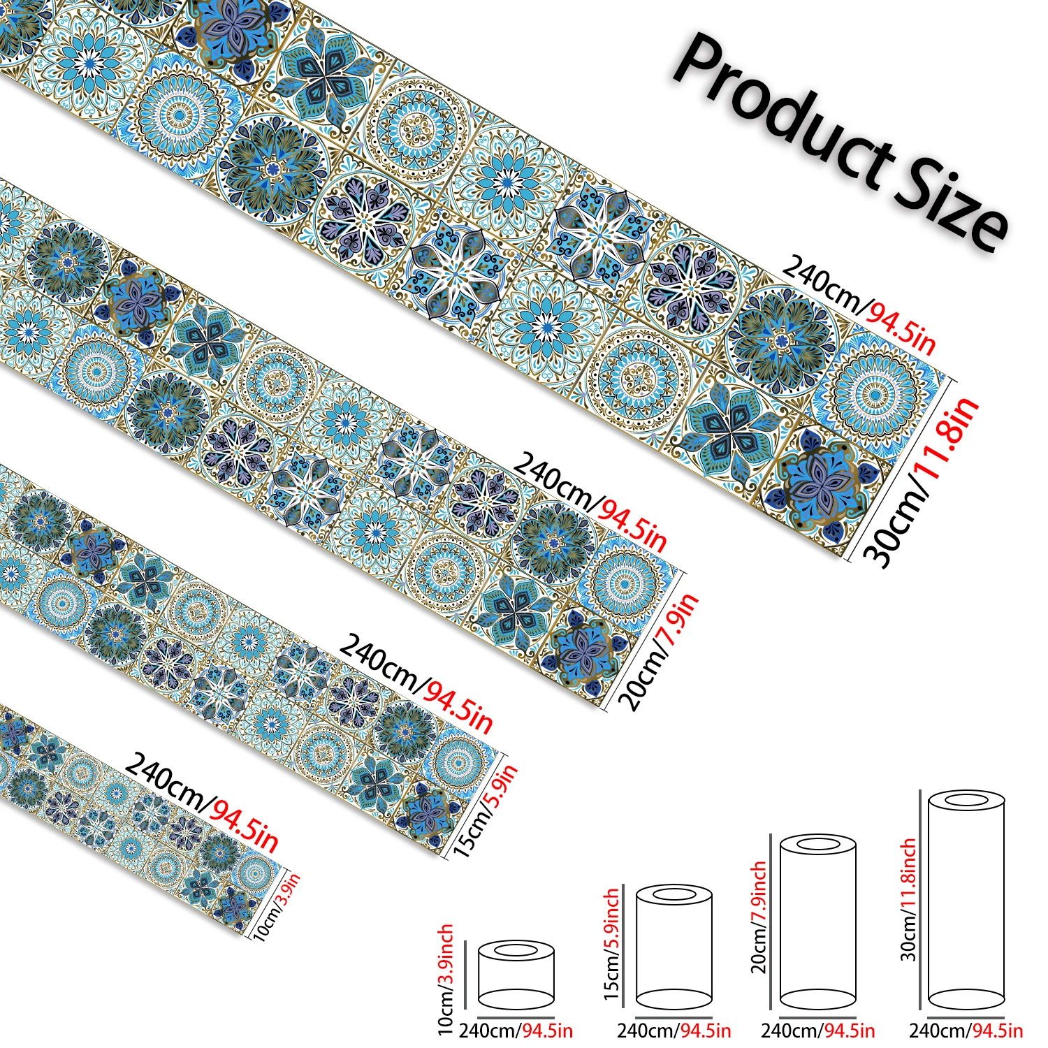 28 Stile Mandala-Design Taillenlinien-Dekorstreifen Wasserdichter Badezimmer-Sockel Selbstklebender Küchen-Fliesenaufkleber – Detail 5