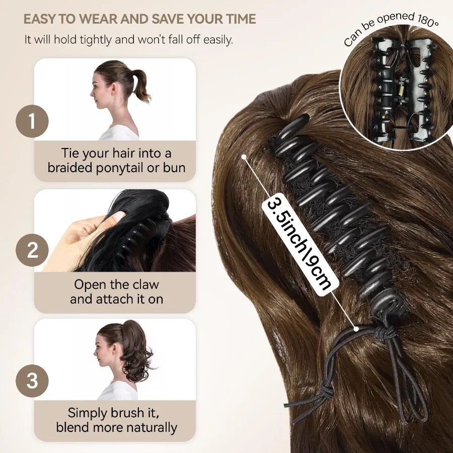 14 بوصة مجعد متموج ذيل حصان تمديد للنساء وصلات شعر صناعية مع نظرة طبيعية كليب في خصلات الشعر ل Wea اليومية