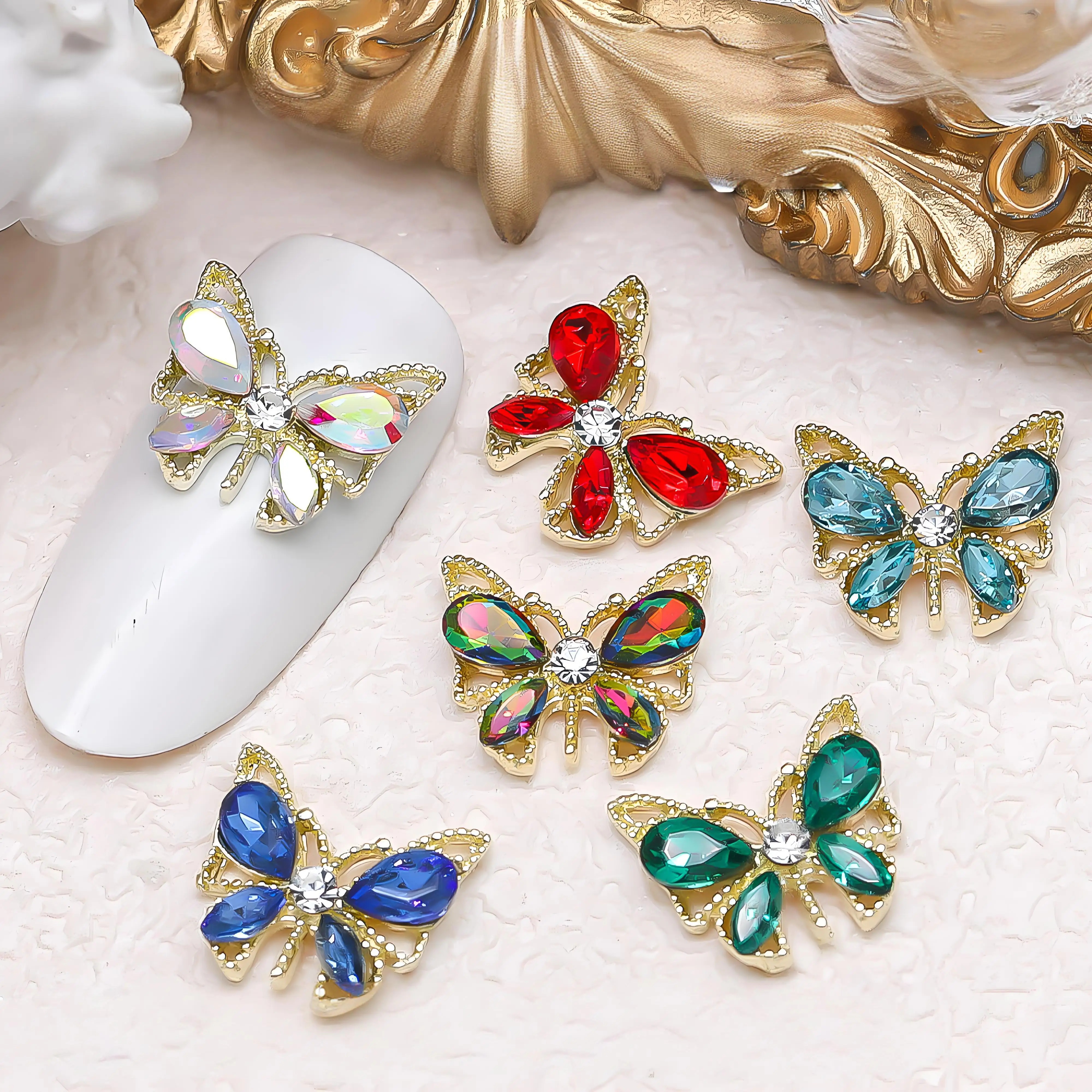 

10PCS 3D Luxury Alloy Nail Art Rhinestone Charms Hollow Butterfly Jewelry Accessories For Nails Decoration Manicure Supplies