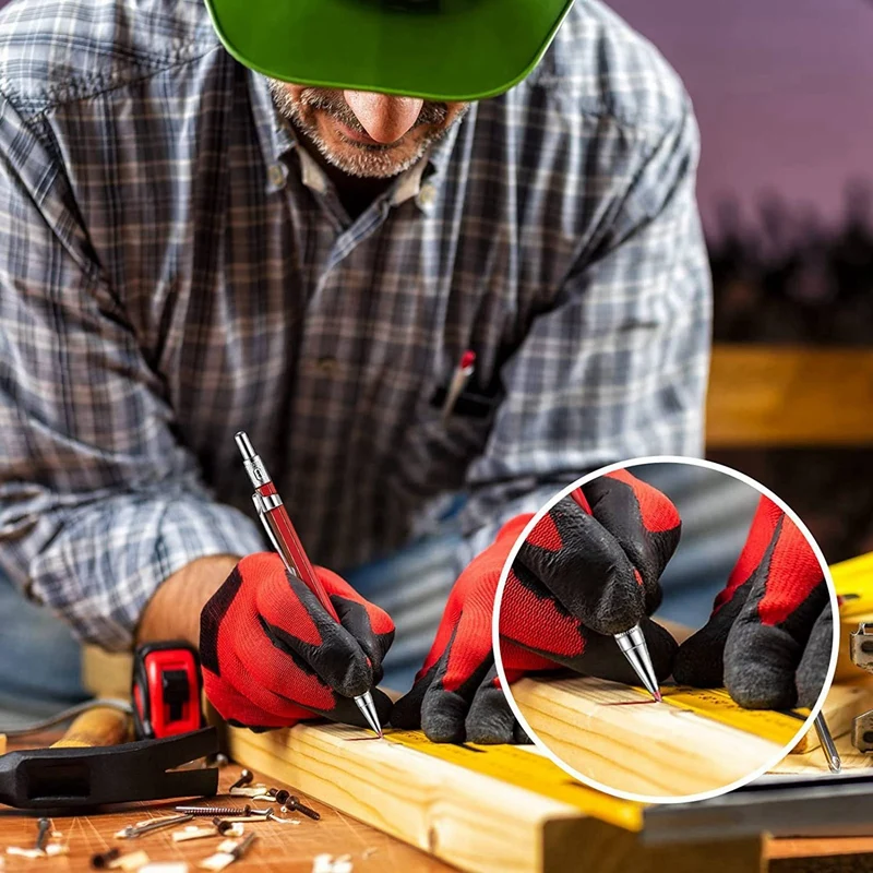 4 Pcs 줄무늬 용접기 연필 48 Pcs 2Mm 리필 숫돌 목수 연필 내장 기계 연필