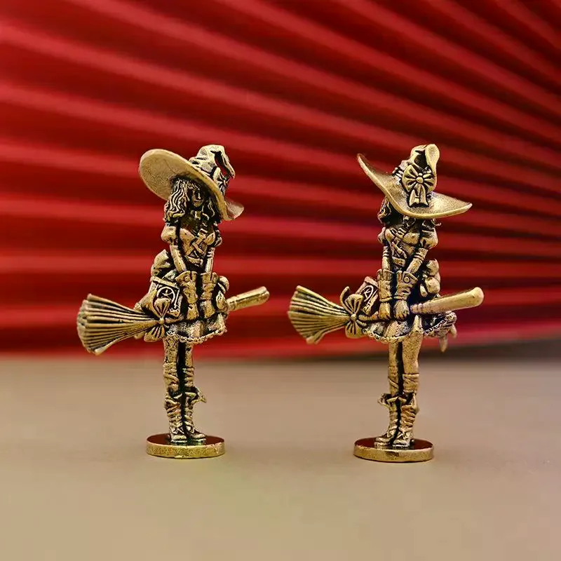 Brass Witch Figurine Vintage Non-Fading Durable Ornament for Halloween Home Decor Party Favor Gift Choice