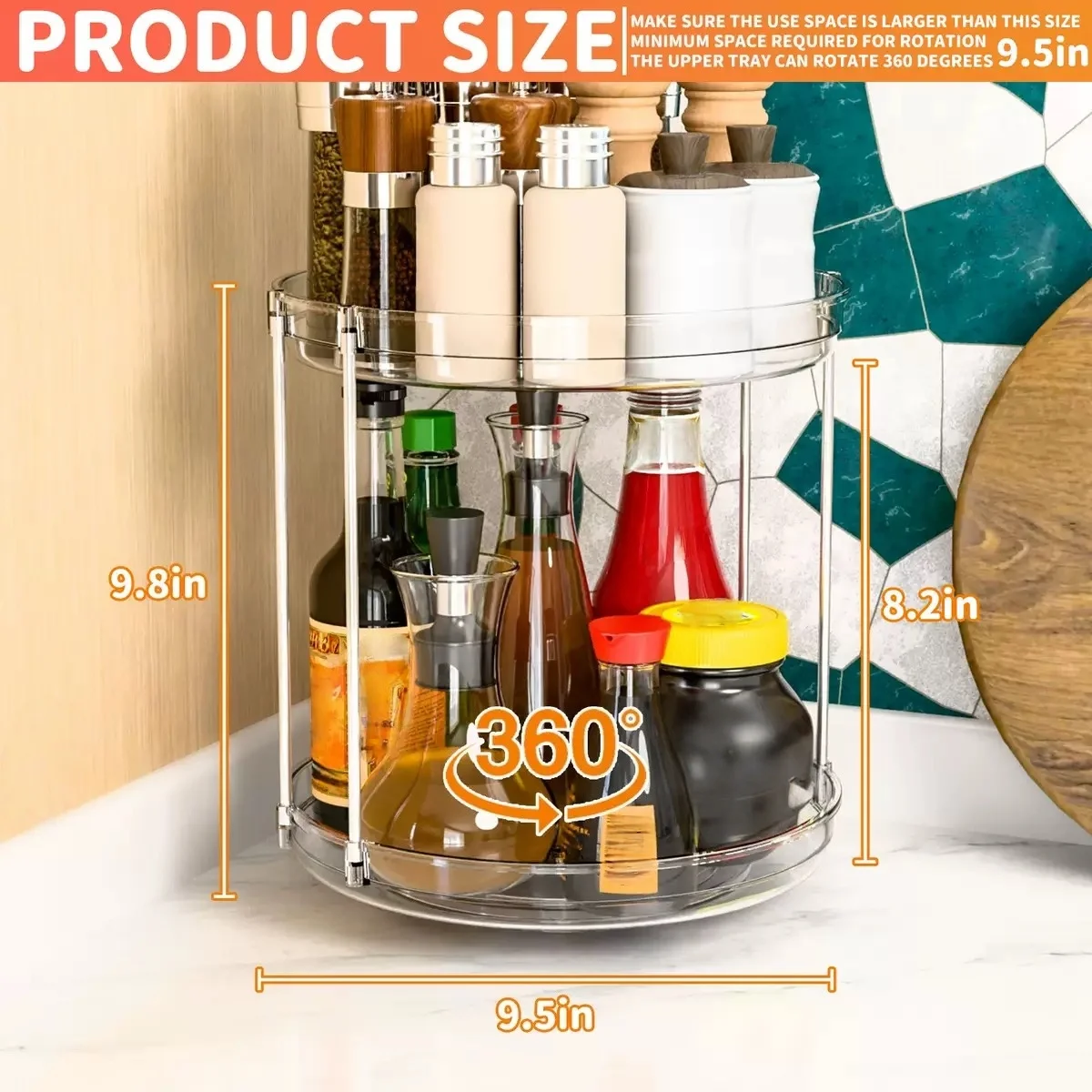 1 PC Multifunktionaler transparenter doppelschichtiger Aufbewahrungsdrehteller, 360° °   Drehbares Gewürzregal, Kosmetik-Aufbewahrungsregal