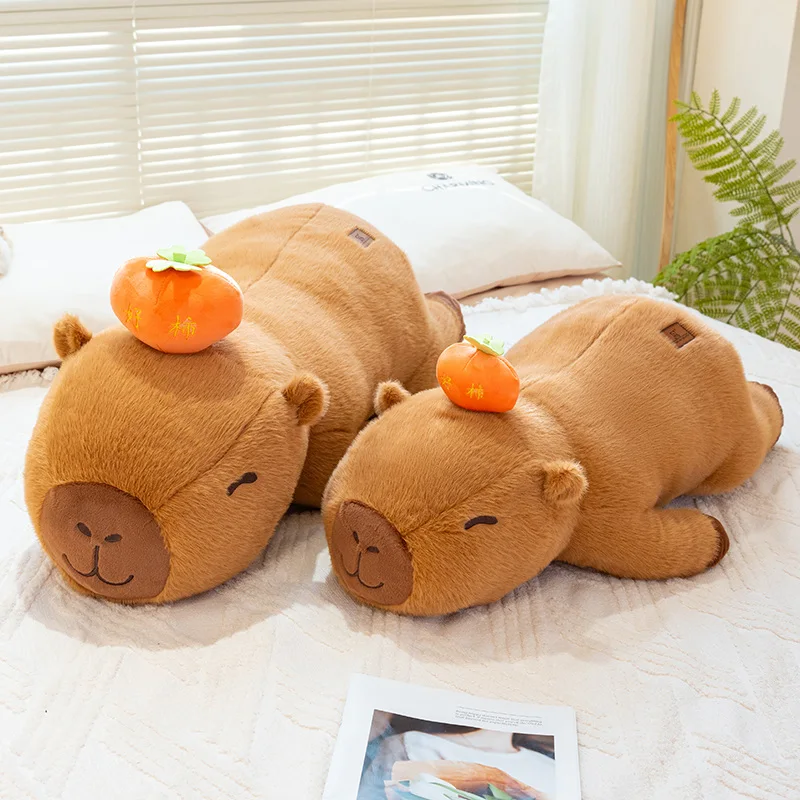 น่ารัก Fluffy Persimmon Capybara ตุ๊กตาของเล่น Kawaii ตุ๊กตาสัตว์ Fluffy Capybara นุ่มขนาดเล็กตา Appease ตุ๊กตาสําหรับสาวของขวัญ Deco