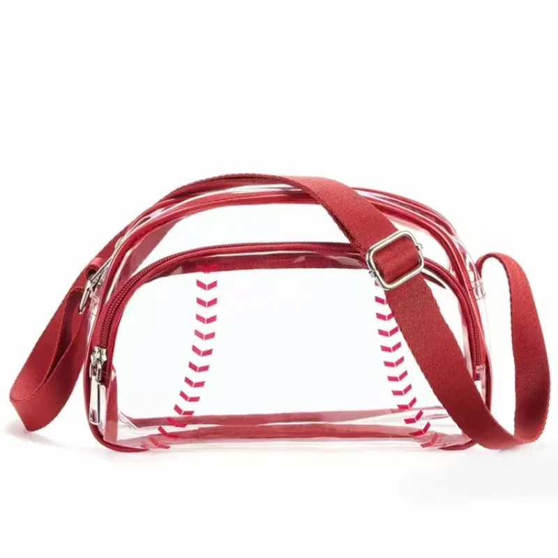 

2025 Clear PVC Red Crossbody Bag Baseball Stadium Messenger Sling Bag For Summer Girls