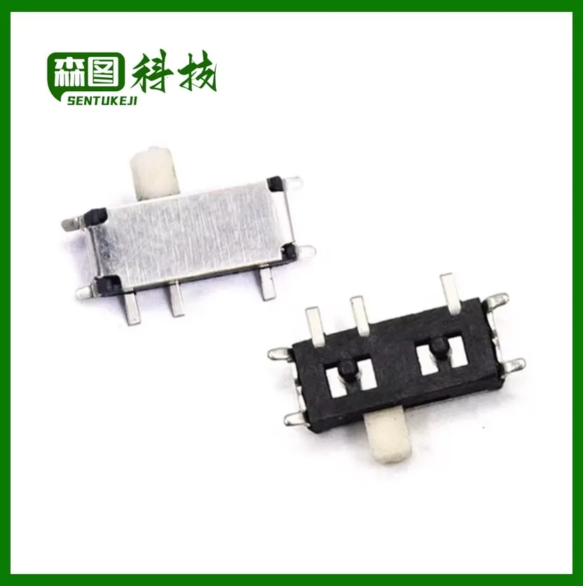 Mini interruptor deslizante on-off, interruptor de 2 posições micro deslizante, interruptor deslizante horizontal em miniatura, SMD, 1P2T H = 1.5mm, 7 pinos, 20pcs