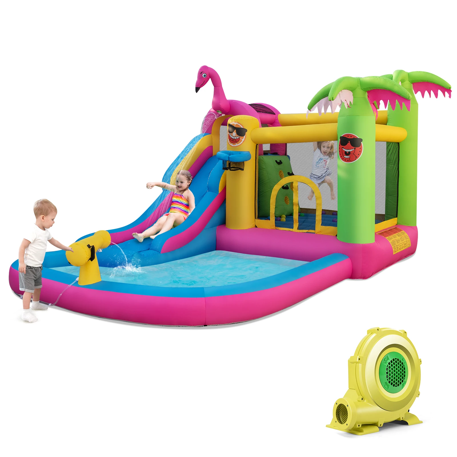 Tropical Inflatable Bounce Castle for Backyard, Ocean Ball & 735W Blower Include